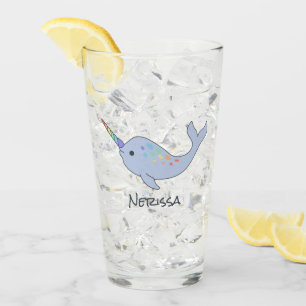 Rainbow Narwhal Name Glass