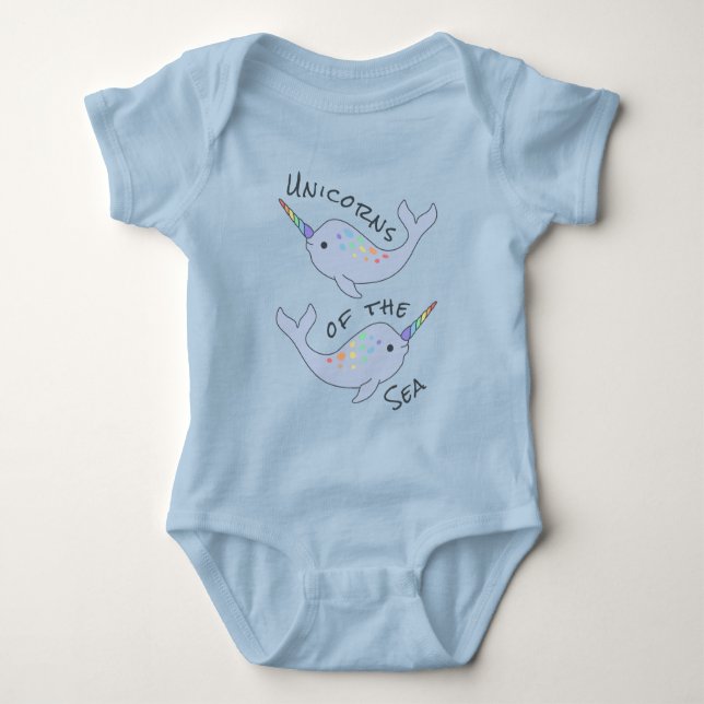 Rainbow Narwhal Sea Unicorns Baby Bodysuit (Front)