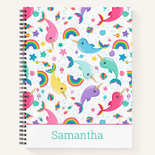 Rainbow Narwhal Under The Sea Girls Personalised N Notebook (Front)