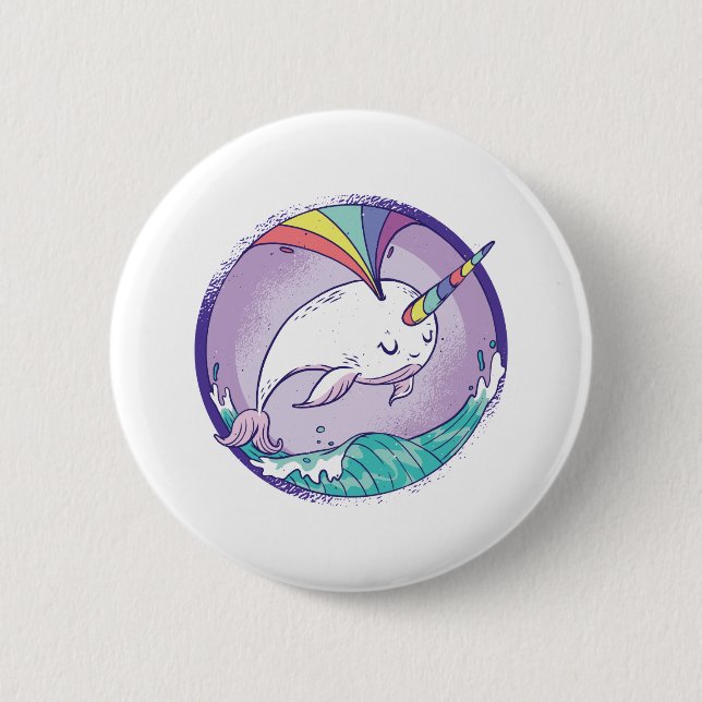 Rainbow Narwhale 6 Cm Round Badge (Front)