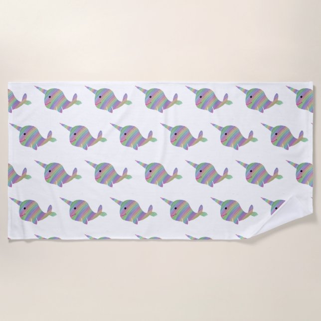 Rainbow Narwhals beach towel (Front)