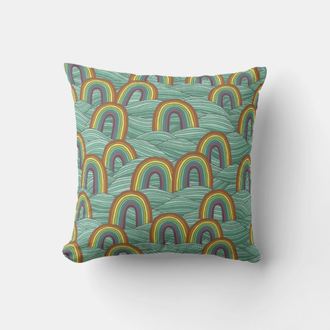 Rainbow Nature: Hand-Drawn Vintage Composition Cushion (Front)