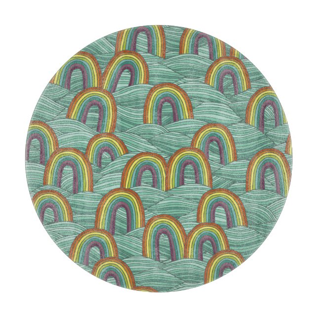 Rainbow Nature: Hand-Drawn Vintage Composition Cutting Board (Front)
