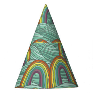 Rainbow Nature: Hand-Drawn Vintage Composition Party Hat
