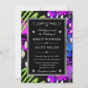 Rainbow Neon Abstract Glitter Frame Wedding Invitation