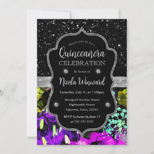 Rainbow Neon Abstract Glitter Quinceanera Invitation