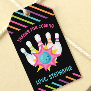 Rainbow Neon Bowling Birthday Party Favour Tags