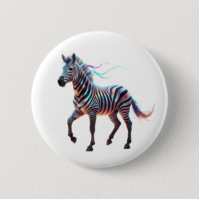Rainbow Neon Fantasy Zebra 6 Cm Round Badge (Front)