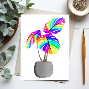 Rainbow Neon Monstera Colourful Plant Postcard