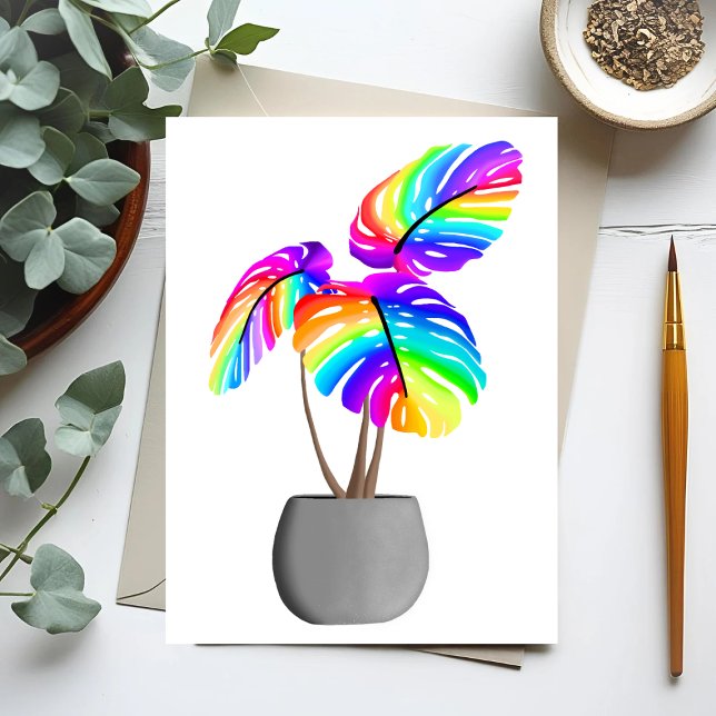 Rainbow Neon Monstera | Colourful Plant Postcard (Creator Uploaded)