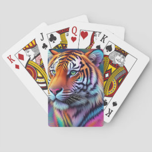 Rainbow Neon Psychedelic Tiger Digital Painting Playing Cards