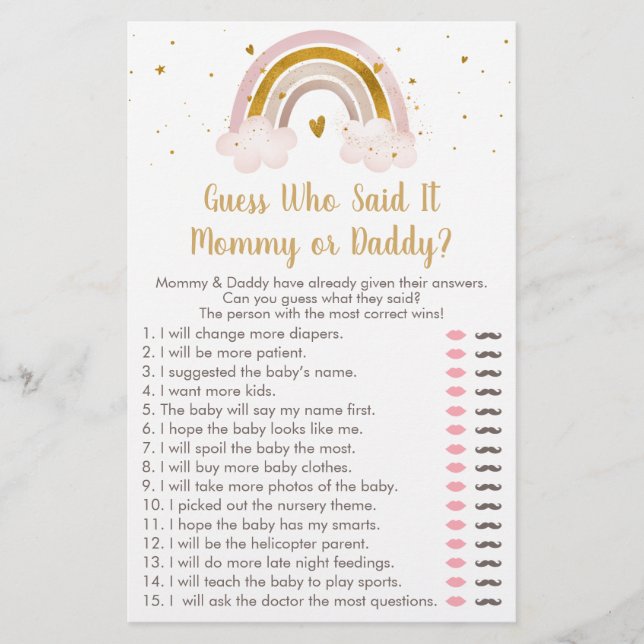 Rainbow Neutral Gold Guess Who Said It Game (Front)