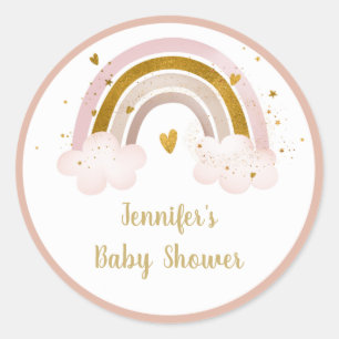Rainbow Neutral Gold Pastel Baby Shower Classic Round Sticker