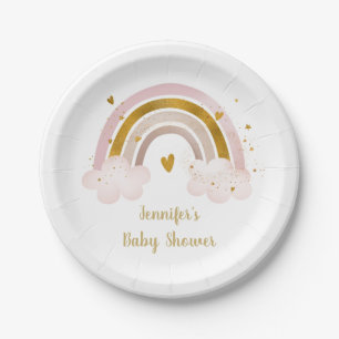 Rainbow Neutral Gold Pastel Baby Shower Paper Plate
