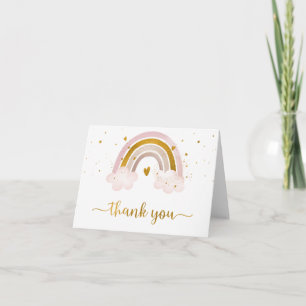 Rainbow Neutral Gold Pastel Baby Shower Thank You Card