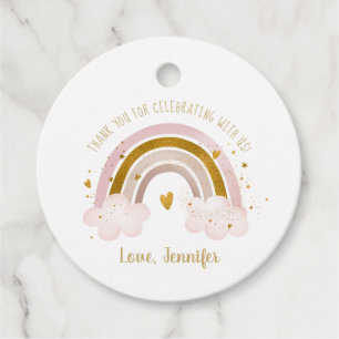 Rainbow Neutral Gold Pastel Baby Shower Thank You Favour Tags