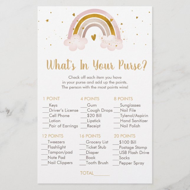 Rainbow Neutral Gold What's In Your Purse Game (Front)