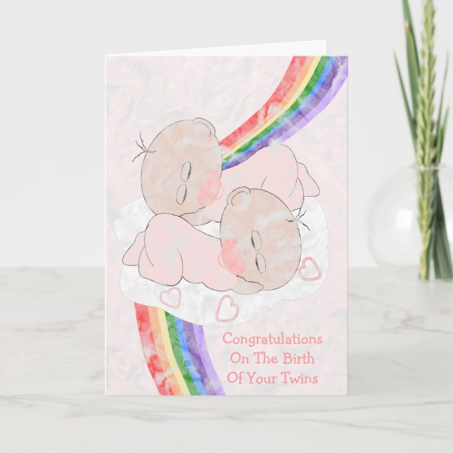 Rainbow New Born Twins Card (Front)