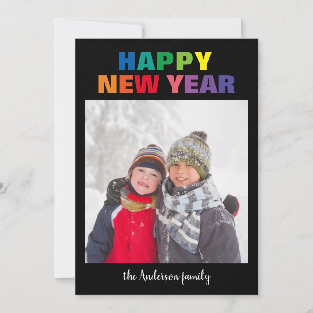 Rainbow New Year Photo - Christmas Card (Front)