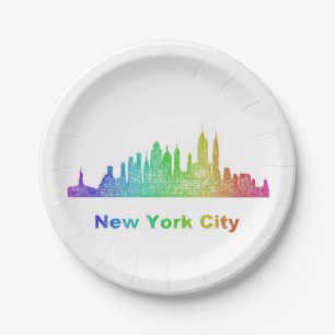 Rainbow New York City skyline Paper Plate