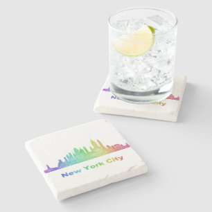 Rainbow New York City skyline Stone Coaster