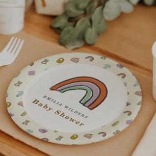 Rainbow Newborn Illustration Baby Shower Paper Plate