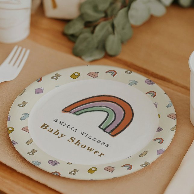 Rainbow Newborn Illustration Baby Shower Paper Plate (Rainbow Newborn Illustration Baby Shower Paper Plates)