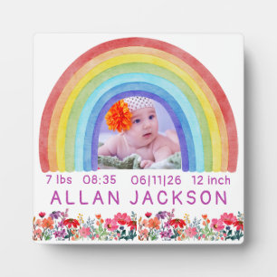 Rainbow Newborn Photo personalised Baby Gift  Plaque