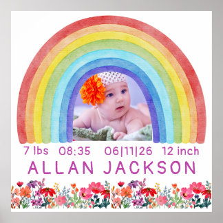 Rainbow Newborn Photo personalised Baby Gift  Poster