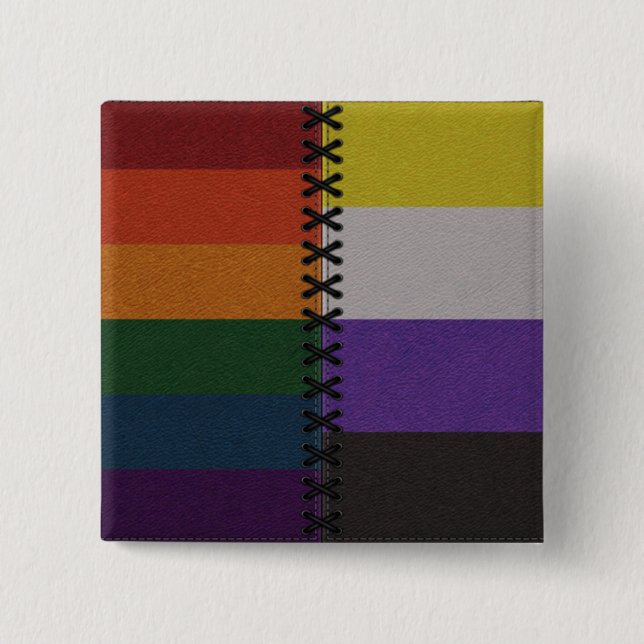 Rainbow Non-Binary Leather Flag 15 Cm Square Badge (Front)