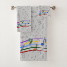 Rainbow notes on grey music notes pattern