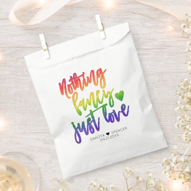 Rainbow Nothing Fancy Just Love | Casual Wedding Favour Bags (Clipped)