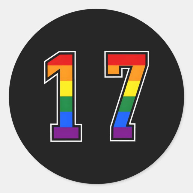 Rainbow Number 17 Team Junior Numbered Uniform Classic Round Sticker (Front)