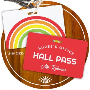 rainbow nurses office pass for school classroom ID badge