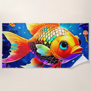 Rainbow Ocean Reef Fish Design Beach Towel