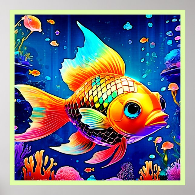 Rainbow Ocean Reef Fish Design Poster (Front)
