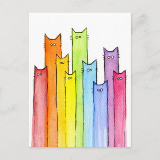 Rainbow of Cats Funny Postcard Card