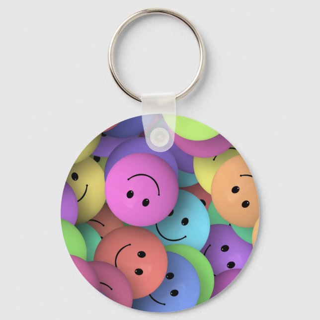 Rainbow of Colourful Happy Faces Key Ring (Front)
