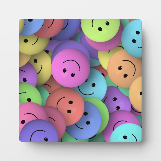 Rainbow of Colourful Happy Faces Plaque (Front)