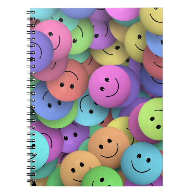 Rainbow of Colourful Happy Faces Spiral Notebook (Front)