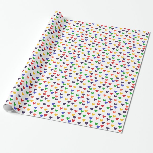 Rainbow of Colourful Hearts Wrapping Paper (Unrolled)