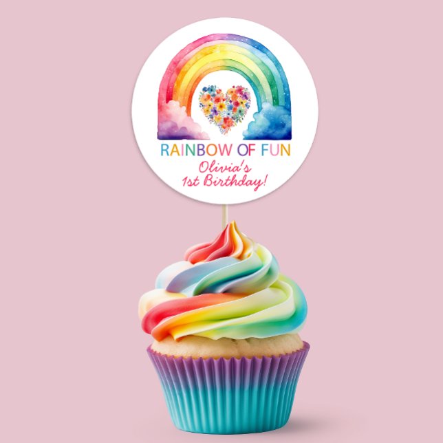 Rainbow of Fun Watercolor Birthday Favour Sticker (Rainbow Birthday Sticker Favor)
