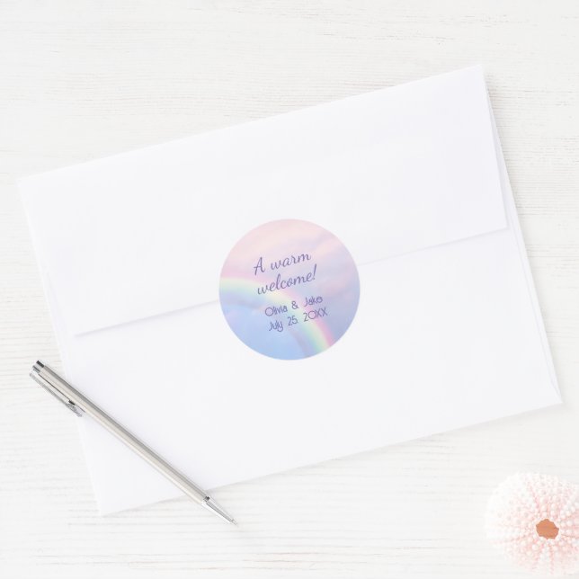 Rainbow of hope - pastel, wedding   classic round sticker (Envelope)