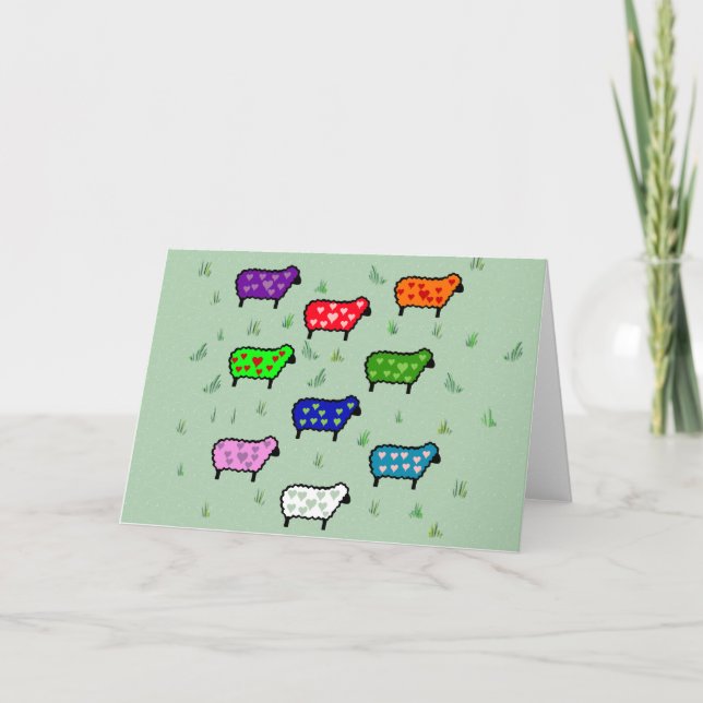 Rainbow Of Sheep Holiday Card (Front)