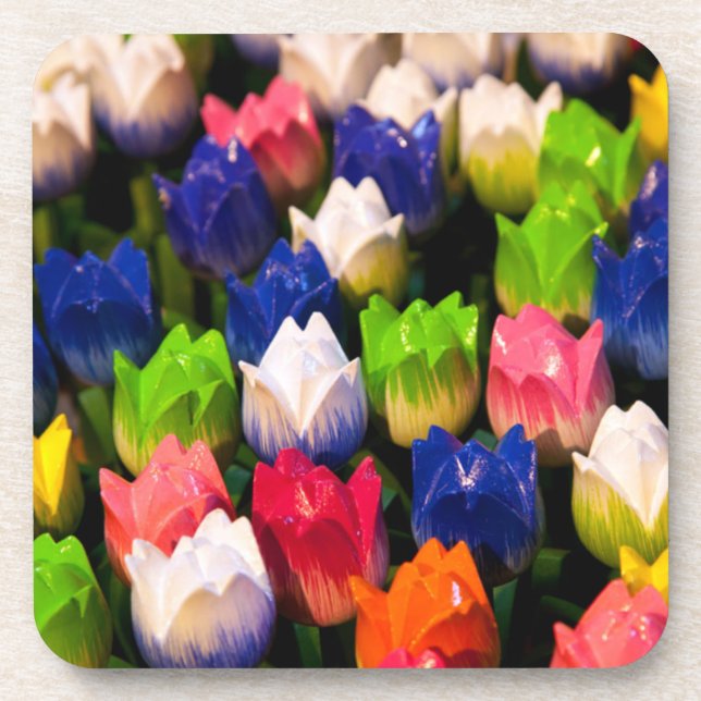Rainbow of Wooden Tulips Coaster (Front)