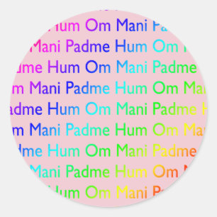 Rainbow Om Mani Padme Hum (on Pink) Classic Round Sticker