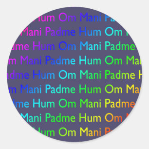 Rainbow Om Mani Padme Hum on Purple Classic Round Sticker