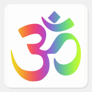Rainbow Om Symbol Multi Colour Meditation Sign Square Sticker