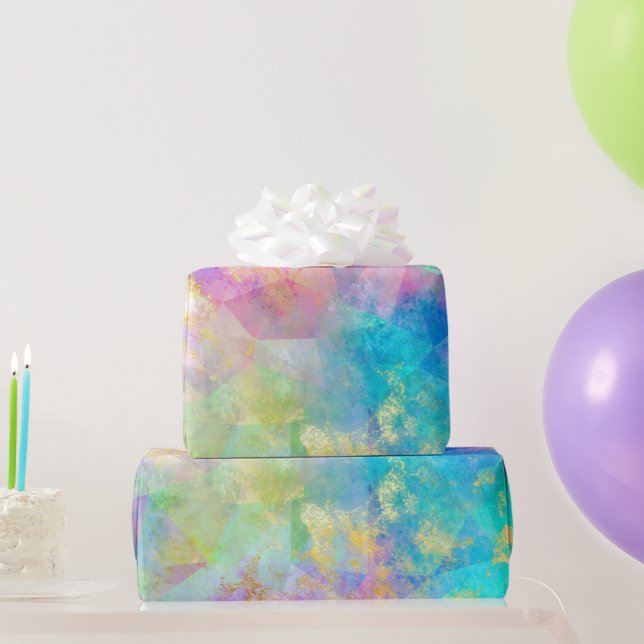 Rainbow Ombre and Gold Fire Opal Pattern Wrapping Paper (Party Gifts)