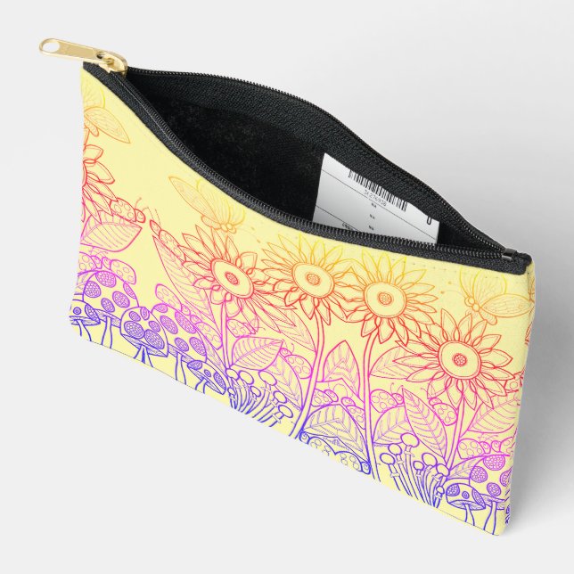 Rainbow Ombre Butterfly & Ladybugs Accessory Pouch (Open)